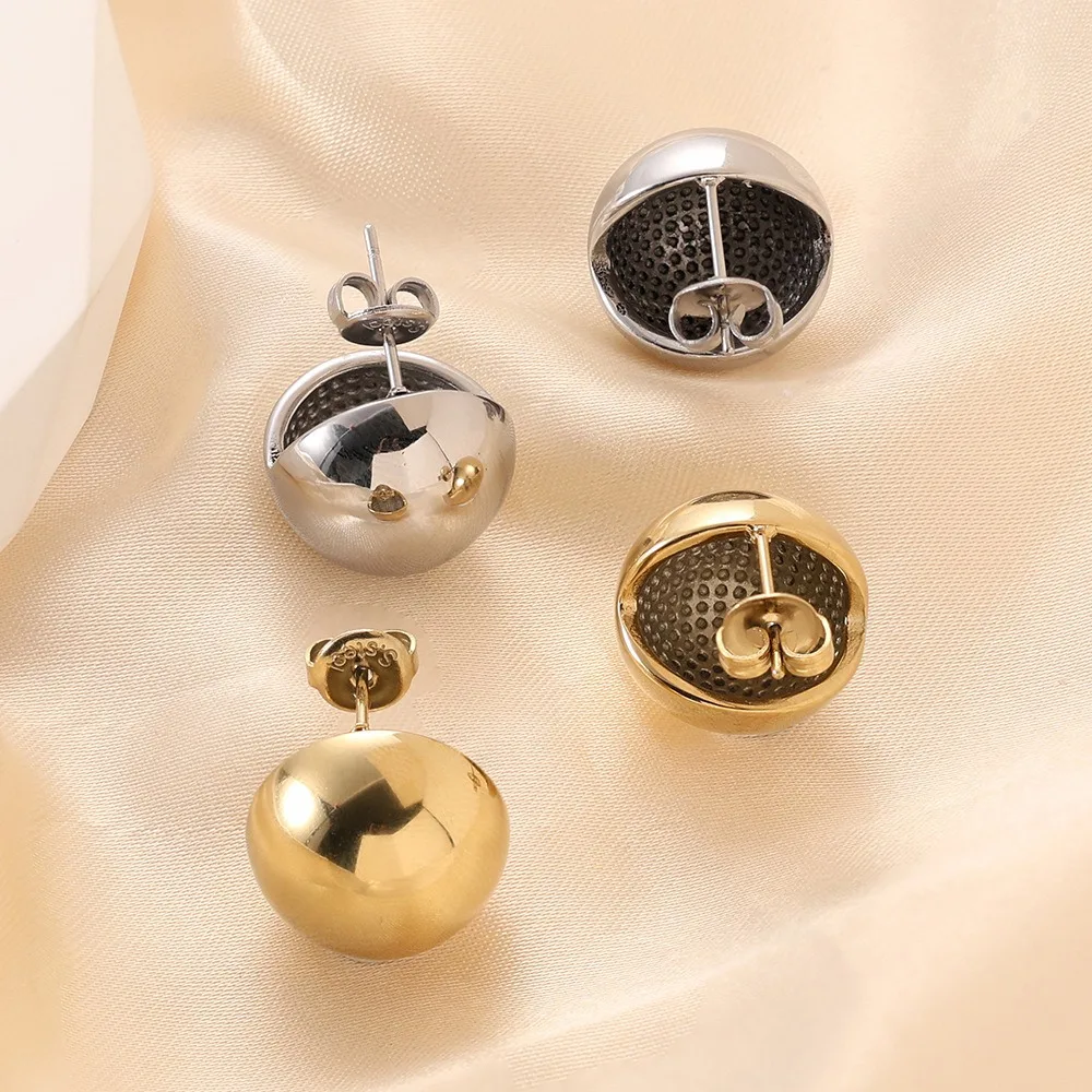 Stainless Steel Original Design Classic Geometric Hollow Round Ball Stud Earrings for Women Charm Gold Color Jewelry Colorfast