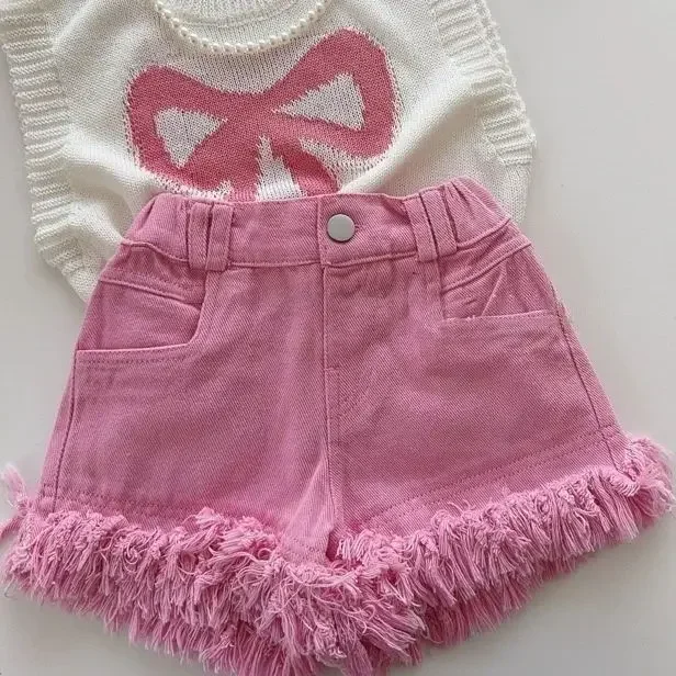 Girls Shorts 2024 Summer Korean Childrens Fashion Top Denim Shorts  Girls Fashionable Summer Clothing