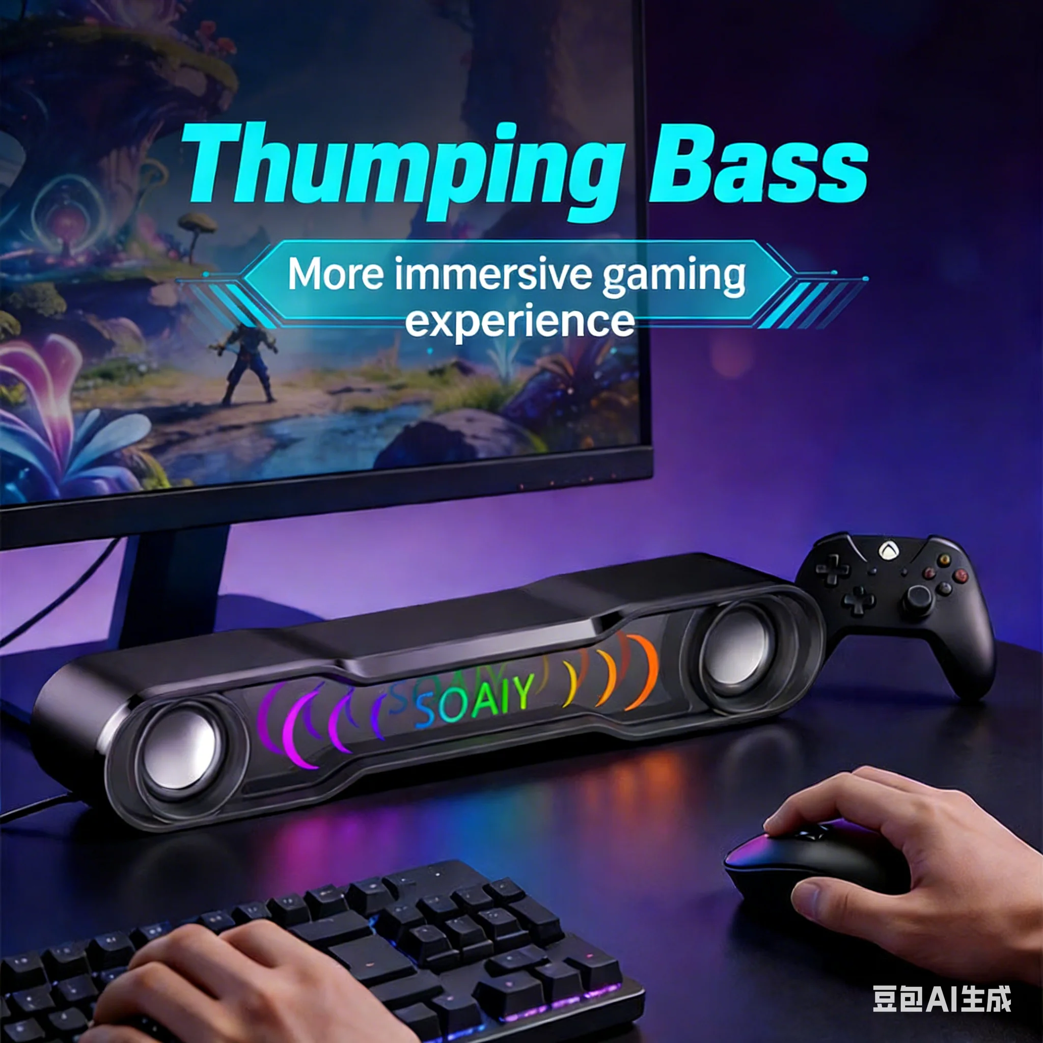 

Акустическая система SOAIY SD19 Bluetooth 5.4, стереосаундбар 6 Вт с RGB-подсветкой, игровая колонка с глубокими басами, USB-подключение (проводное и беспроводное)