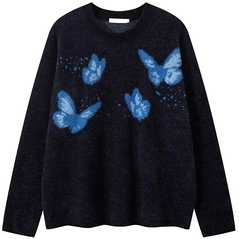 

Dark Style Butterfly Jacquard Sweater Men Autumn Winter Knitwear Mink Hair Sweater Male Vintage Loose Pullover Y2K Knit Jumpers
