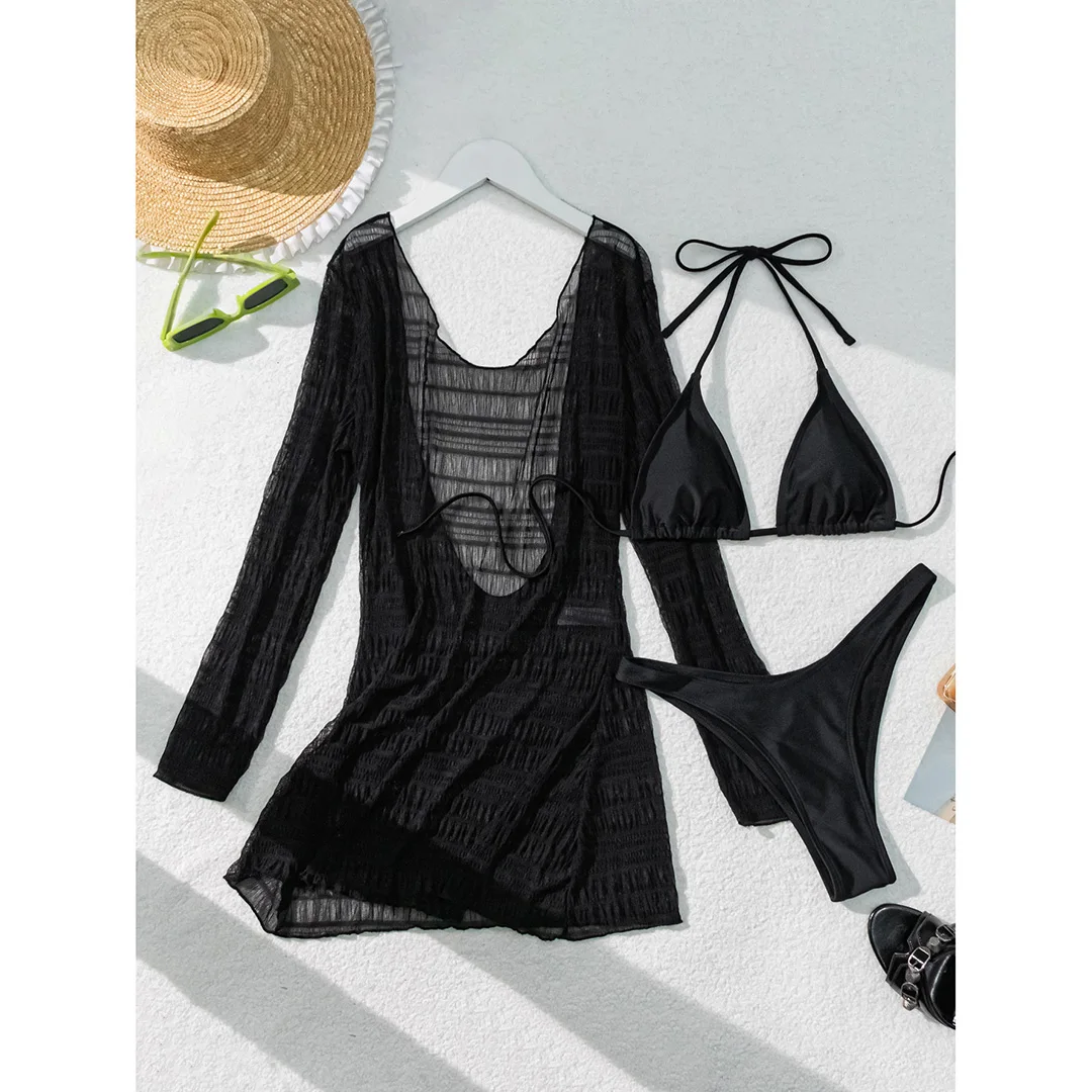 Mit langen Ärmeln, rückenfreiem Bikini, Damen-Badebekleidung, dreiteiliges Bikini-Set, Badeanzug, Badebekleidung, Schwimmbekleidung V5641 – Detail 21