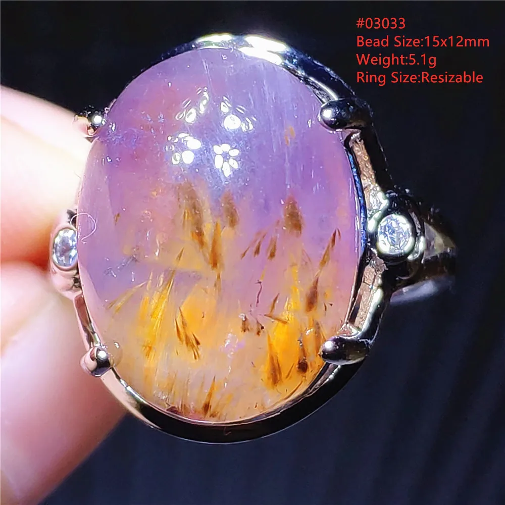 

Natural Purple Auralite 23 Cacoxenite Adjustable Ring Size 925 Sterling Silver Gold Rutilated Quartz Jewelry AAAAA