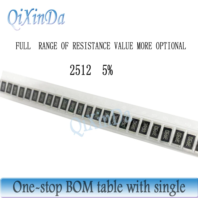 

50PCS 2512 SMD Chip Resistor 5% 0R-1M R100 1R0 3.3R 10R 51R 100R 820R 1K 2.2K 10K 51K 82K 100K 560K 750K 1M 2.2M 10M Ohm