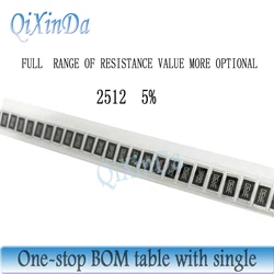 50PCS 2512 1W SMD Chip Resistor 5% 0R-1M R100 1R0 3.3R 10R 51R 100R 820R 1K 2.2K 10K 51K 82K 100K 560K 750K 1M 2.2M 10M Ohm