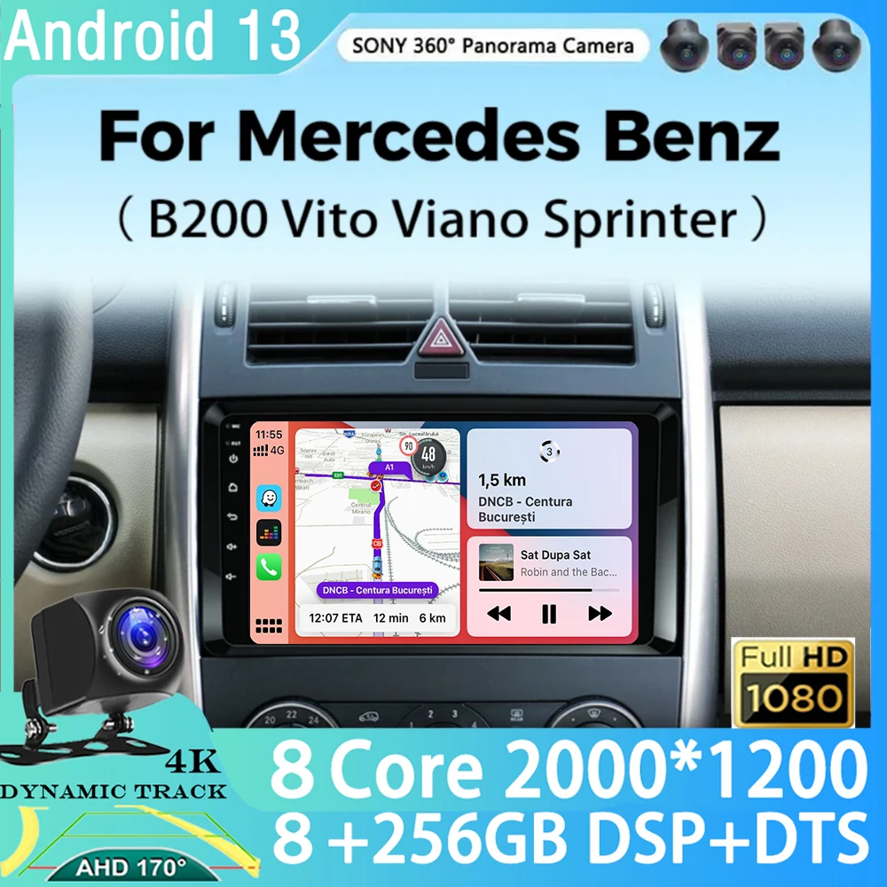 

For Mercedes Benz B200 W169 W245 Viano Vito W639 Sprinter W906 Car Radio Stereo Wireless Multiemedia GPS Android 13 Carplay Auto