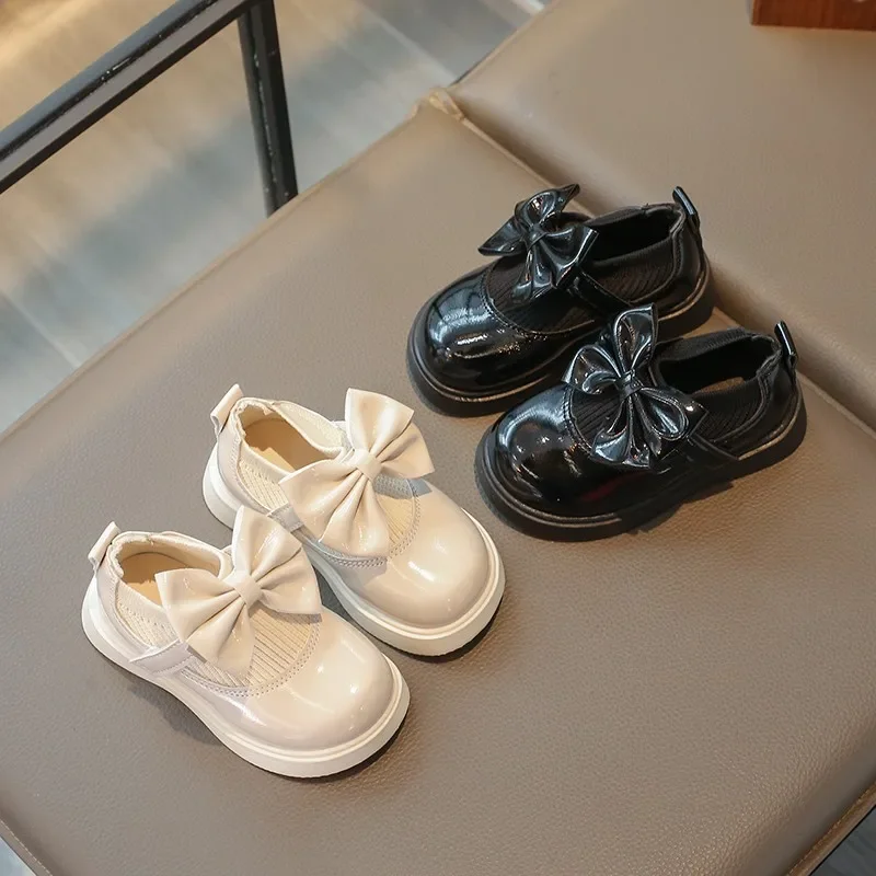 Girls Hot Sale Shoes New Bow-knot Knitted Fabric Princess Kids Flats for School Little Children Shoes Hook & Loop Princess Sweet