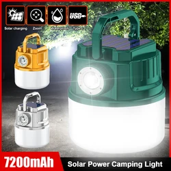 7200mAh Solar LED Camping Light Telescope Zoom USB Rechargeable Hanging Tent Lamp 4 Light Modes Emergency Repair Work Light