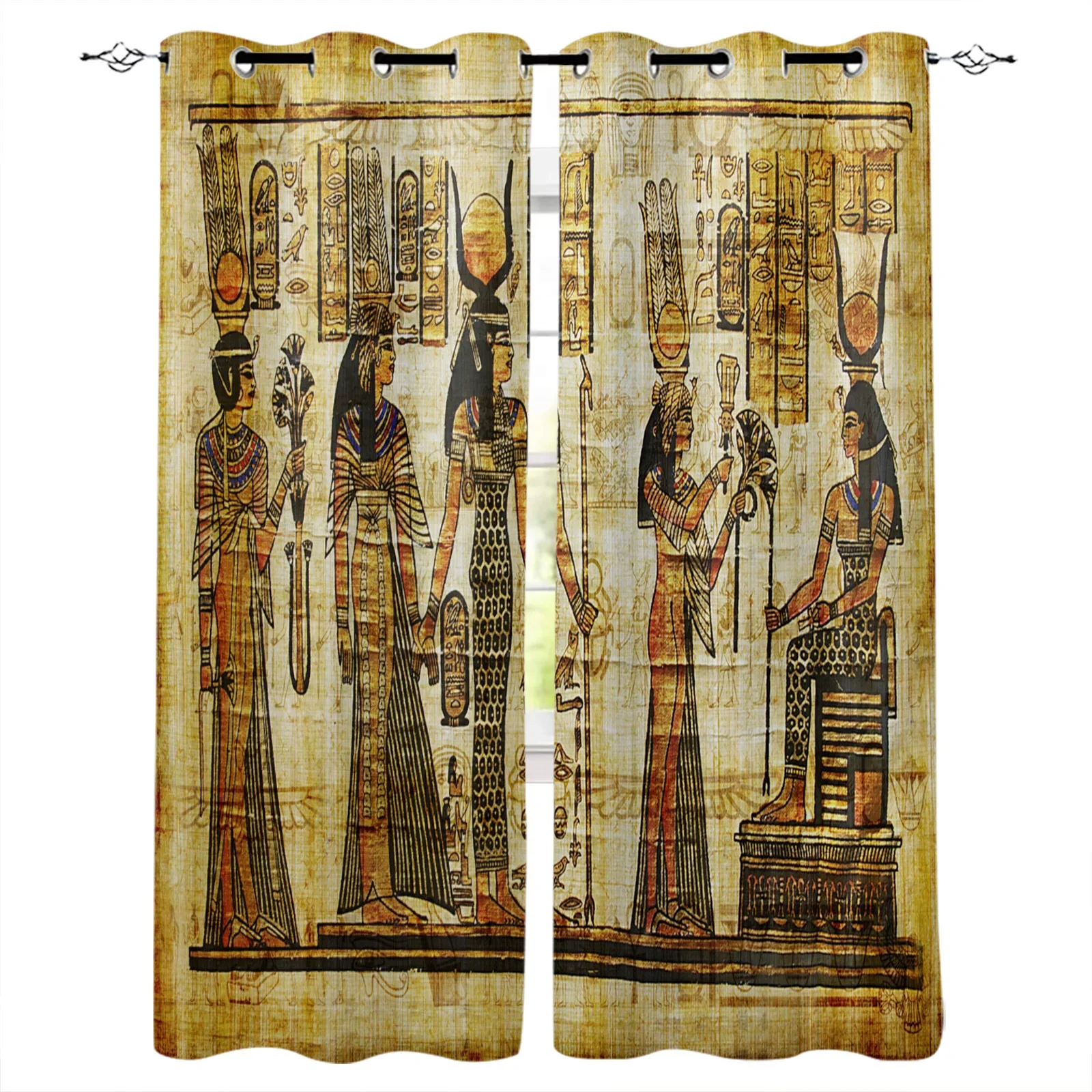 Ancient Egypt Retro Totem Mural Blackout Curtains Window Curtains For Bedroom Living Room Decor Window Treatments