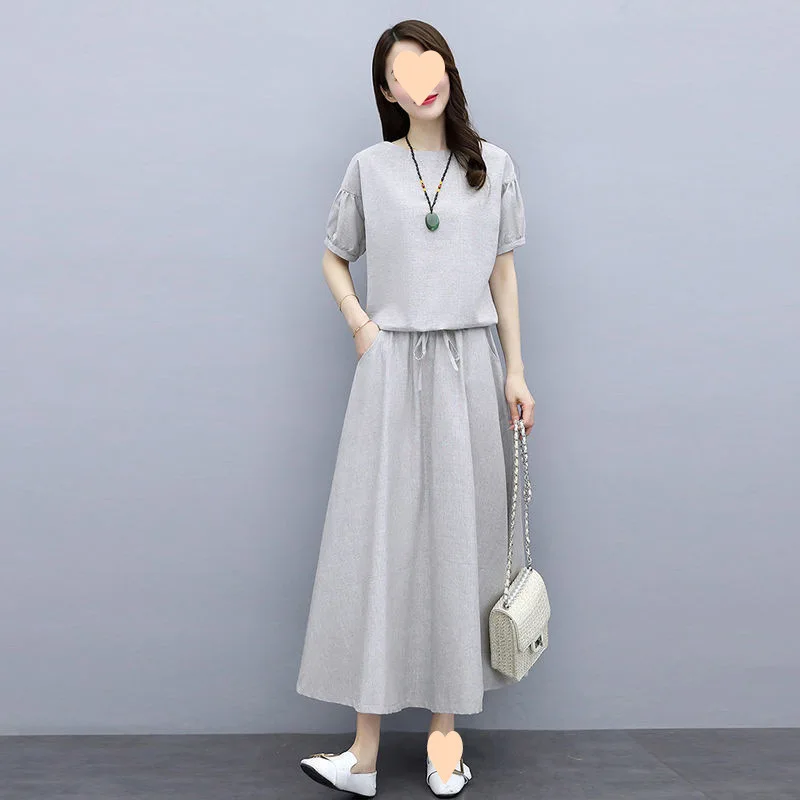 

Summer Linen Cotton Blend Slimming Long Dress Thin Two-Piece Set Women's Fashionable Ensemble Casual Chic Outfit