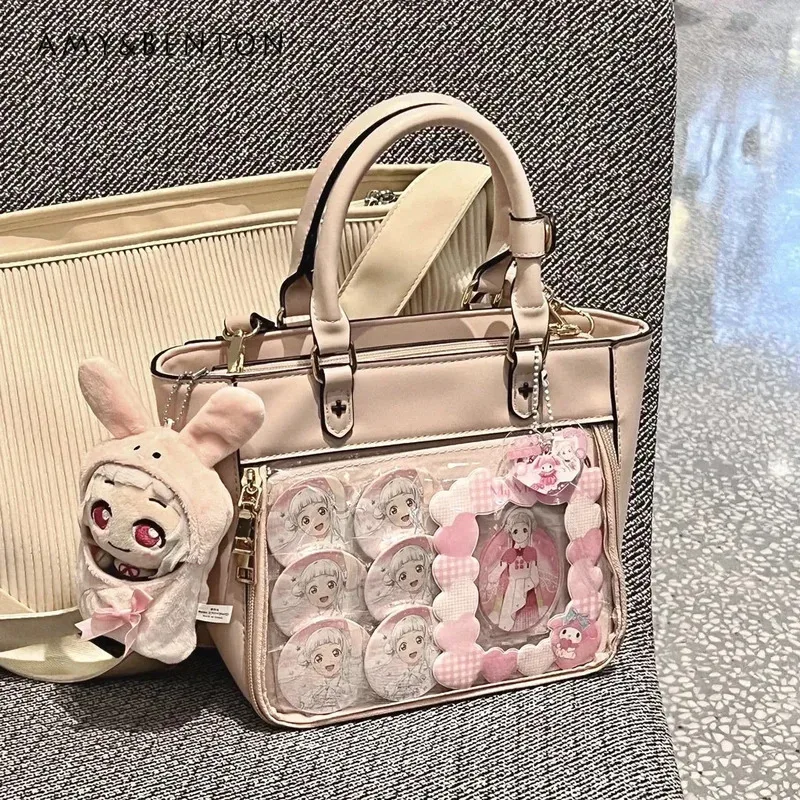 

25COSLolita Crossbody Bag for Women Commuter Style Transparent Large Capacity Shoulder Bag Students Kawaii Cross Lace-Up Tote Ba