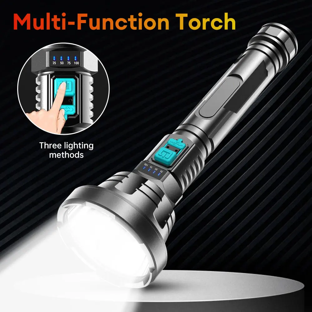 Super mocna latarka LED latarka taktyczna wbudowana bateria 18650 USB akumulator wodoodporne światło ultra jasna latarnia