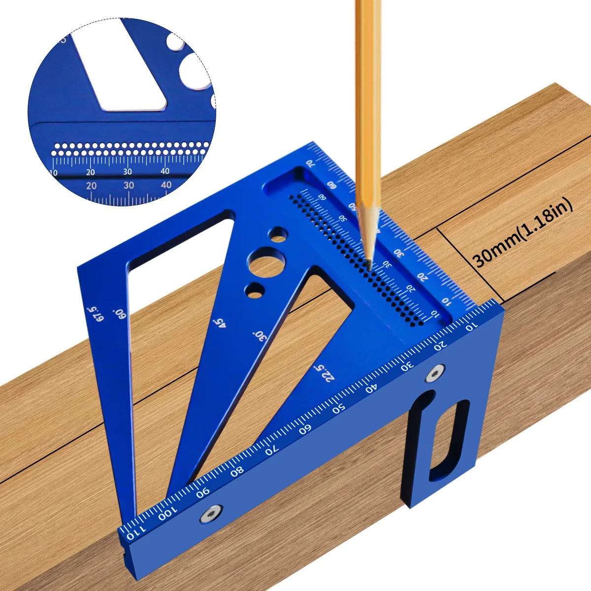 Aluminum Alloy Square Ruler Protractor 22.5/30/45/60/67.5/90 Degree Multi-Angle 3D Measuring Ruler Layout Tool for Carpenter