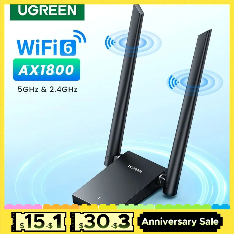 UGREEN WiFi Adapter AX1800 WiFi6 USB3.0 5G&2.4G Dual-Antenna USB WiFi for PC Laptop Wifi Antenna USB Ethernet Receiver Network