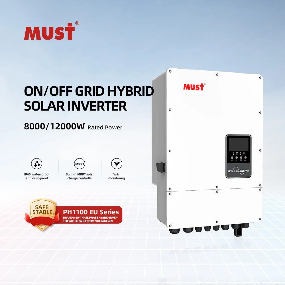 EU High Quality Three Thase Hybrid Solar Inverter 10KW 12KW 380VAC 48VDC Output 230V 50HZ 5 Years Warranty