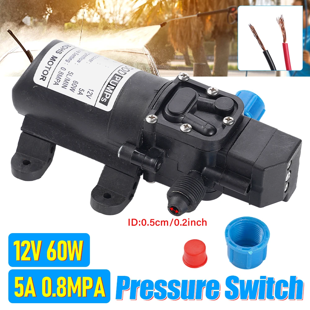 DC 12V 60W 120PSI 5L/Min Agricultural Electric Water Pump Self Priming Micro High-Pressure Diaphragm Water Sprayer Car Wash