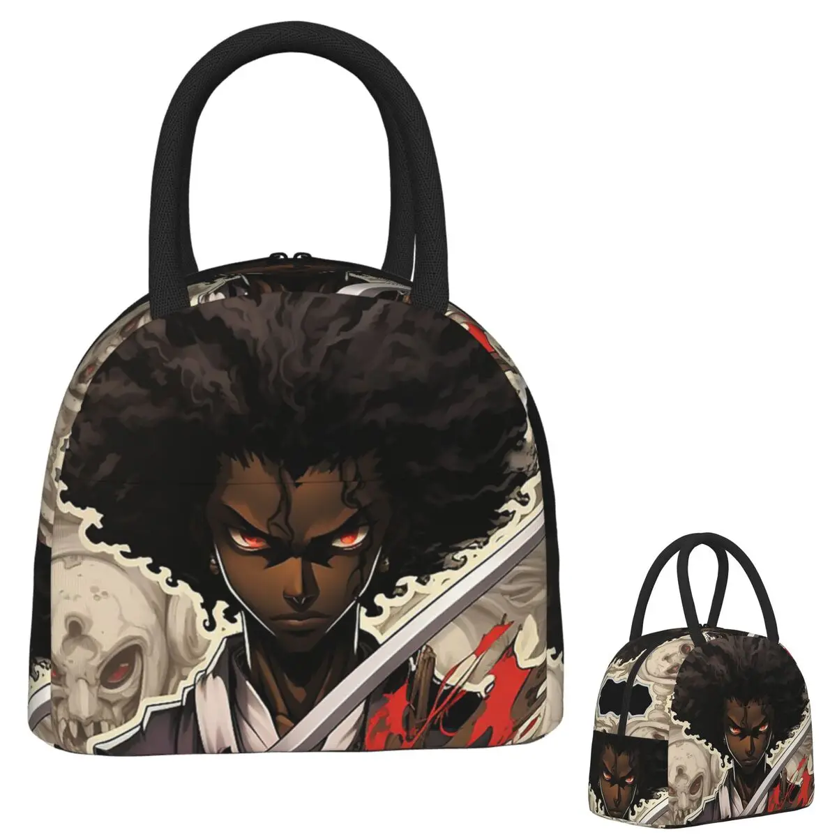 

Afro Samurai Lunch Bags Insulated Bento Box Waterproof Lunch Tote Resuable Picnic Bags Cooler Bag for Woman Girl Travel