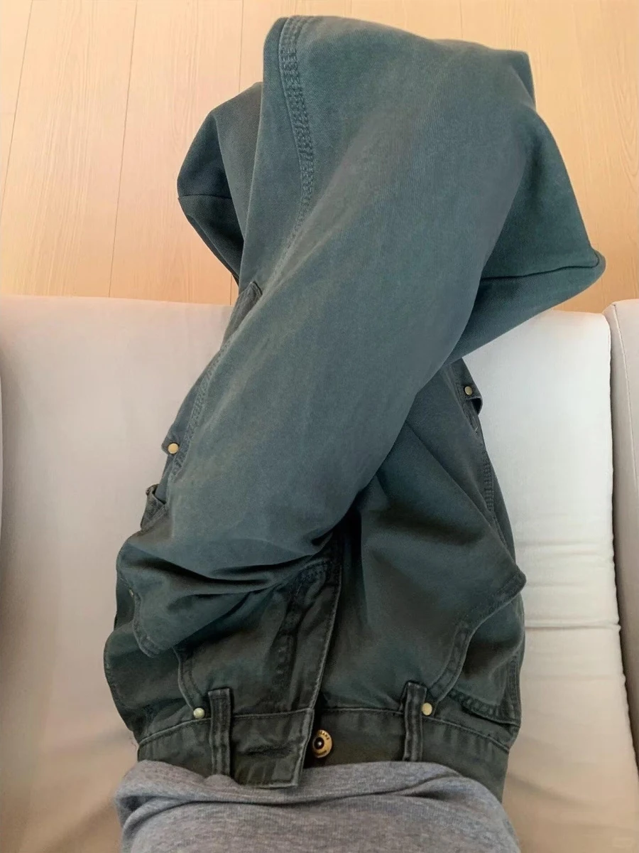 American Style Military Green Straight Leg Jeans Women's Loose Slim High Waist Casual Wide Leg Pants Autumn New Arrival