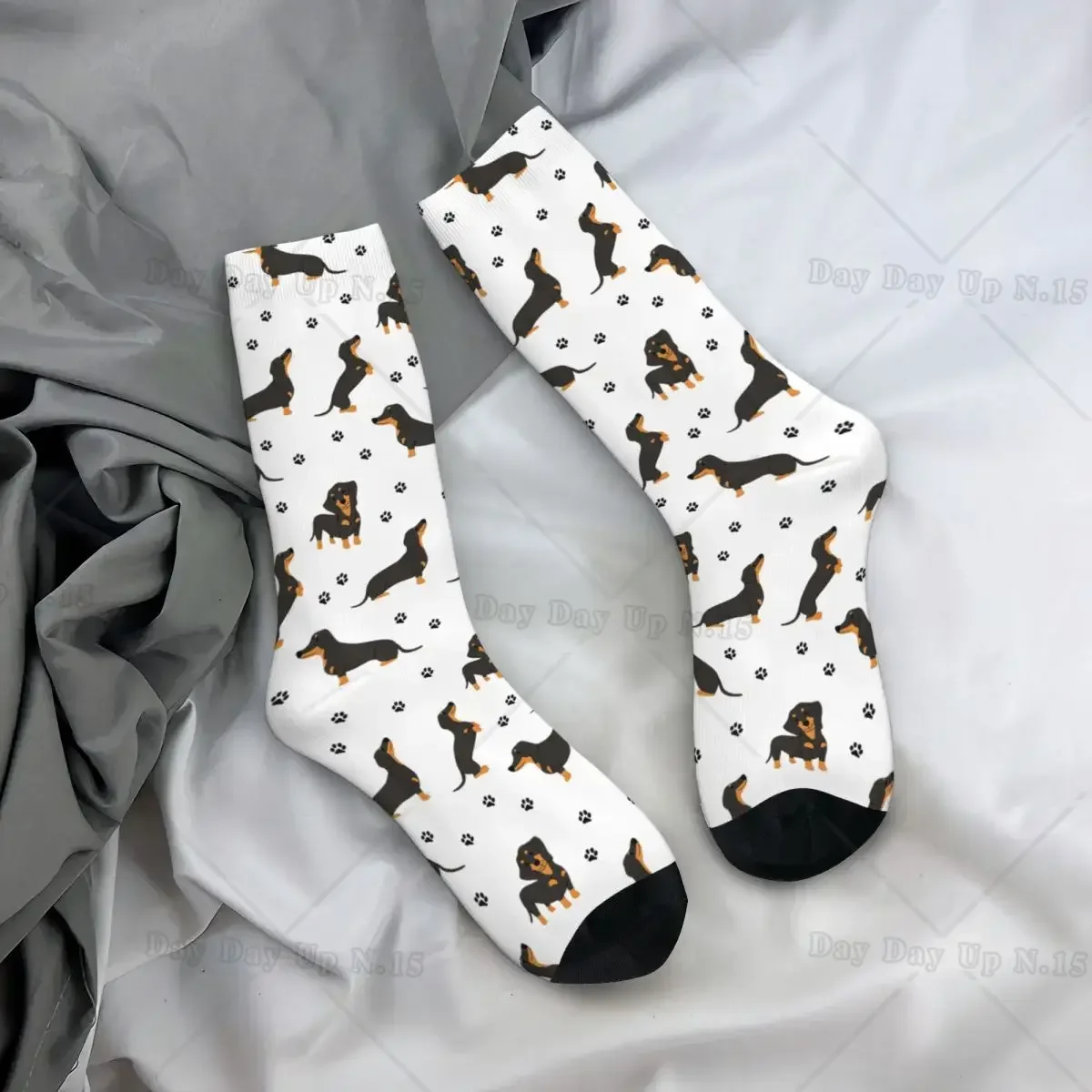 Dachshund Dog Pattern With Dog Paws Socks Harajuku Super Soft Stockings All Season Long Socks Accessories for Unisex Gifts