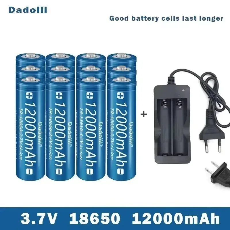 3.7V 12000mAh High-Capacity Li-ion Rechargeable Flashlight Battery with Charger - Long-Lasting Power for Torches