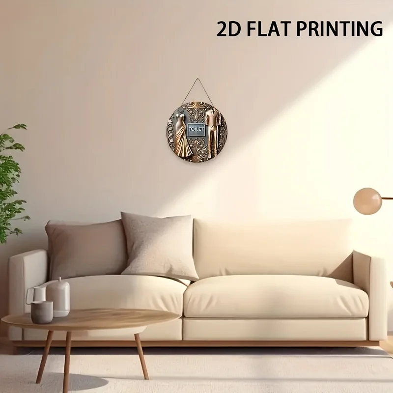 2D Flat, 1pc round wooden plaque with Golden clothing design, door wall art, multifunctional decoration, suitable for homes, caf
