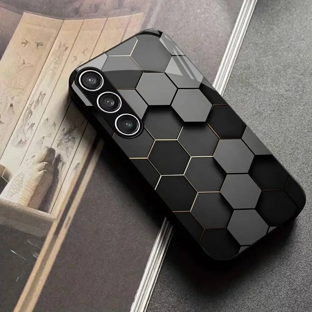 Honeycomb pattern tempered glass phone case suitable for Samsung GalaxyS26 S25 S24 S23 S22 S20FE/Ultra/Plus anti drop back cover