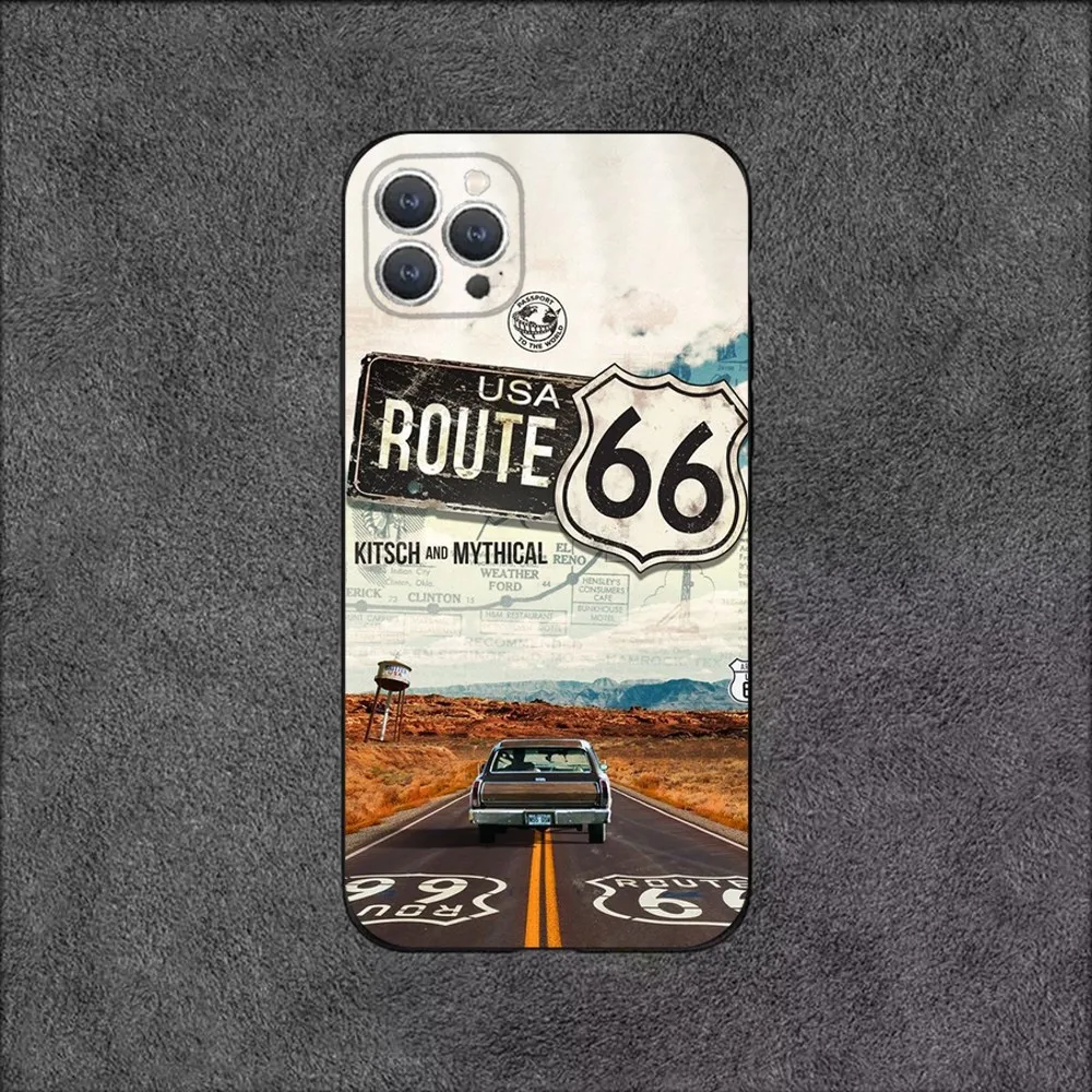 American Route 66  Phone Case For iPhone 16,15,14,13,12,11,Plus,Pro Max,XS,X,XR,SE,Mini,8,7 Soft Silicone Black Cover