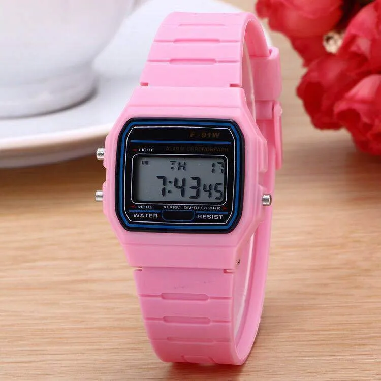 Luxury TOP Brand Ladies Watch Harajuku Silicone WR F91W LED Electronic Waterproof Multifunction Square Digital Watches For Women