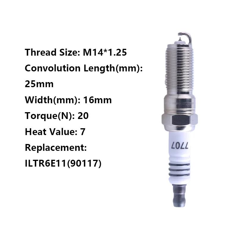 

THREEON 1/4/6pcs QH7RTCI(7707) Iridium Spark Plug For Mazda 6 Ford FAW B50 Buick Cadillac Replace ILTR6E11(90117) M14*1.25 Taper