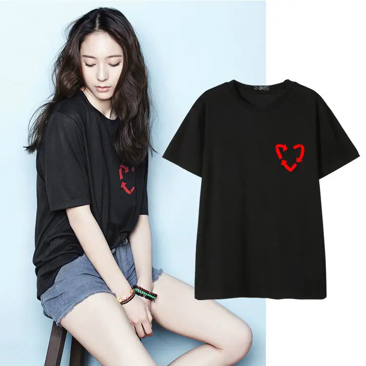

Jung Soo-jung Magazine Style T-shirt Heart-printed Casual Short-sleeved Top Base Layer Men's and Women's Summer Cotton T-shirt