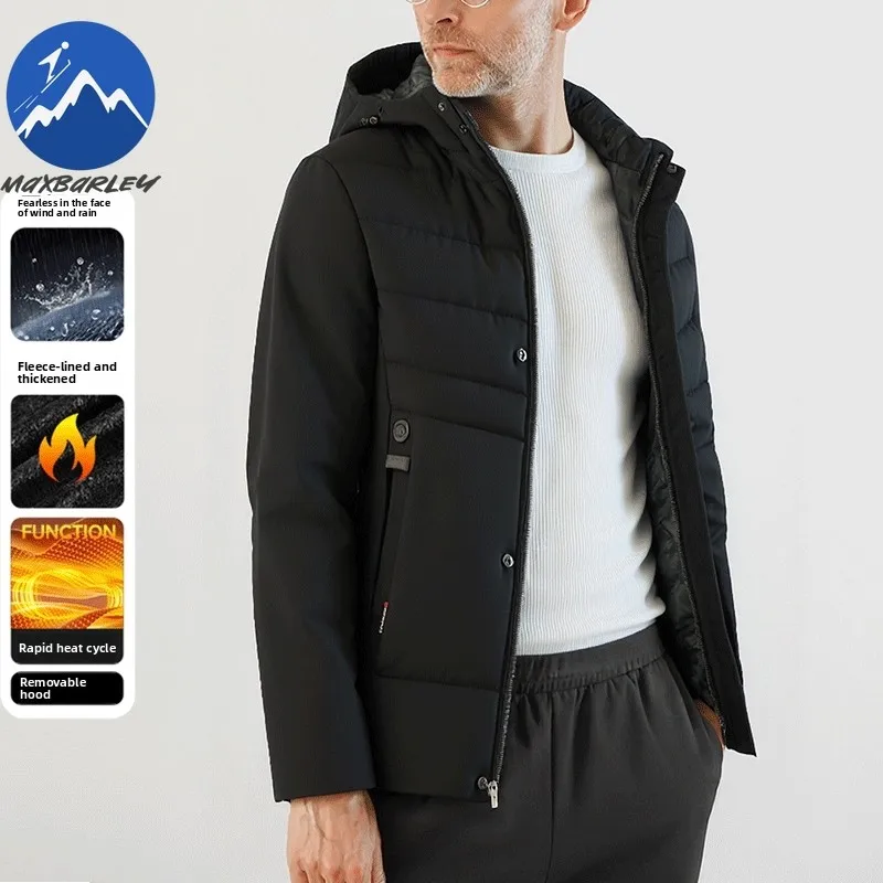 ブランドメンズパッド入りジャケットフード韓国スタイル厚手暖かいキルティングジャケットミッドレングス自己修養軽量冬ロングパーカー