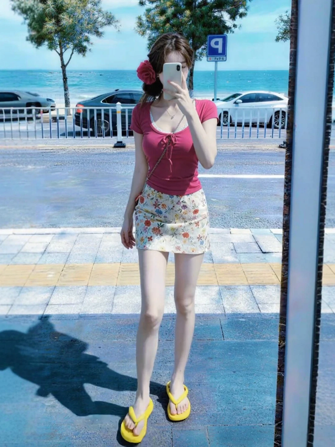 

Unique Floral Print Short Sleeve Top And Half Skirt Fashion Set Summer Comfortable Cotton High Waist V Neck Two Piece Set