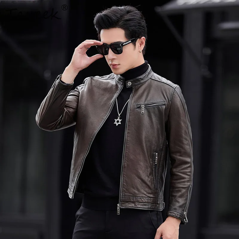 

Tcyeek Мужская куртка из 100% овчины из натуральной кожи, шикарные мотоциклетные куртки 2025 года, мужские пальто, весенне-осенняя одежда Jaqueta De Couro