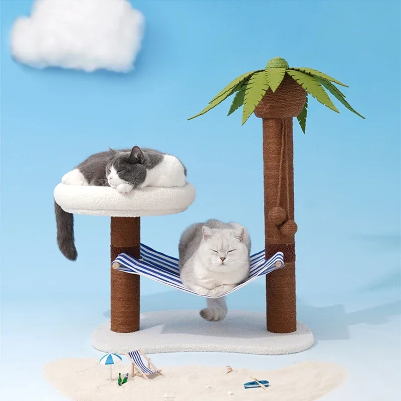 Cat Scratching Posts Pet Coconut Tree Modelling Scratch Tower Cats Climbing Frame Toys with Hammock and Mat