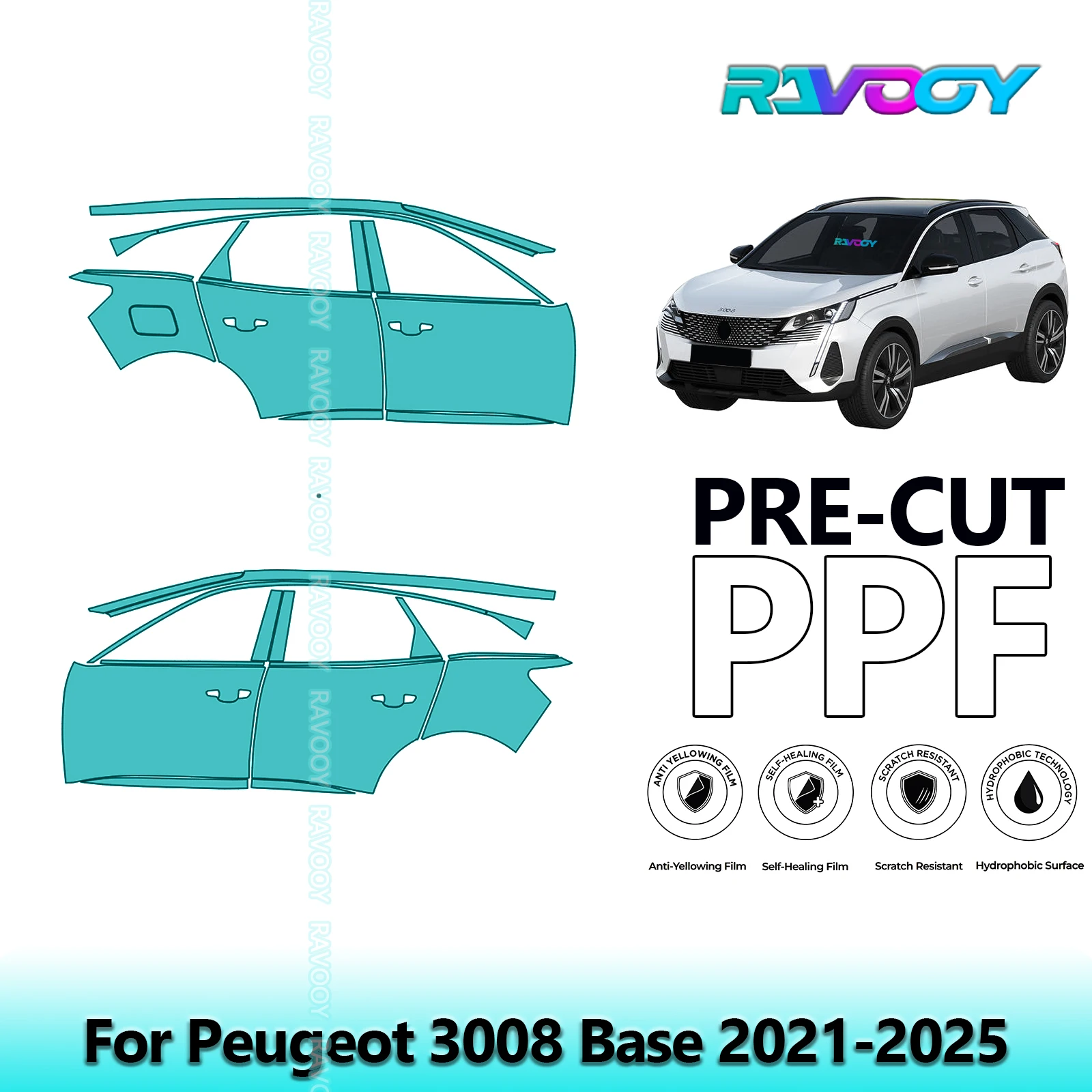 

For Peugeot 3008 Base 2021-2025 8.5mil Clear Matte Pre-Cut PPF Door & A/B Pillar Kit TPU Paint Protection Film Set