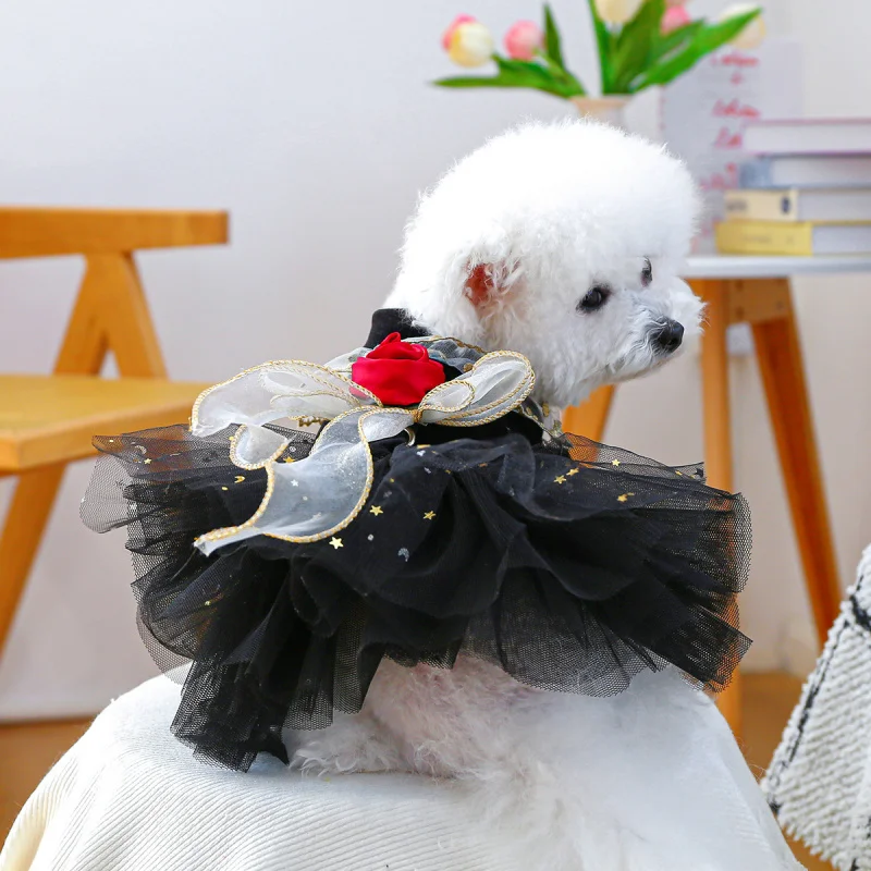 

Pet Dog Dress Black Velvet Rose Design for Small Medium Breeds, Pet Circle Elegant Puppy Party Dress Evening Gown