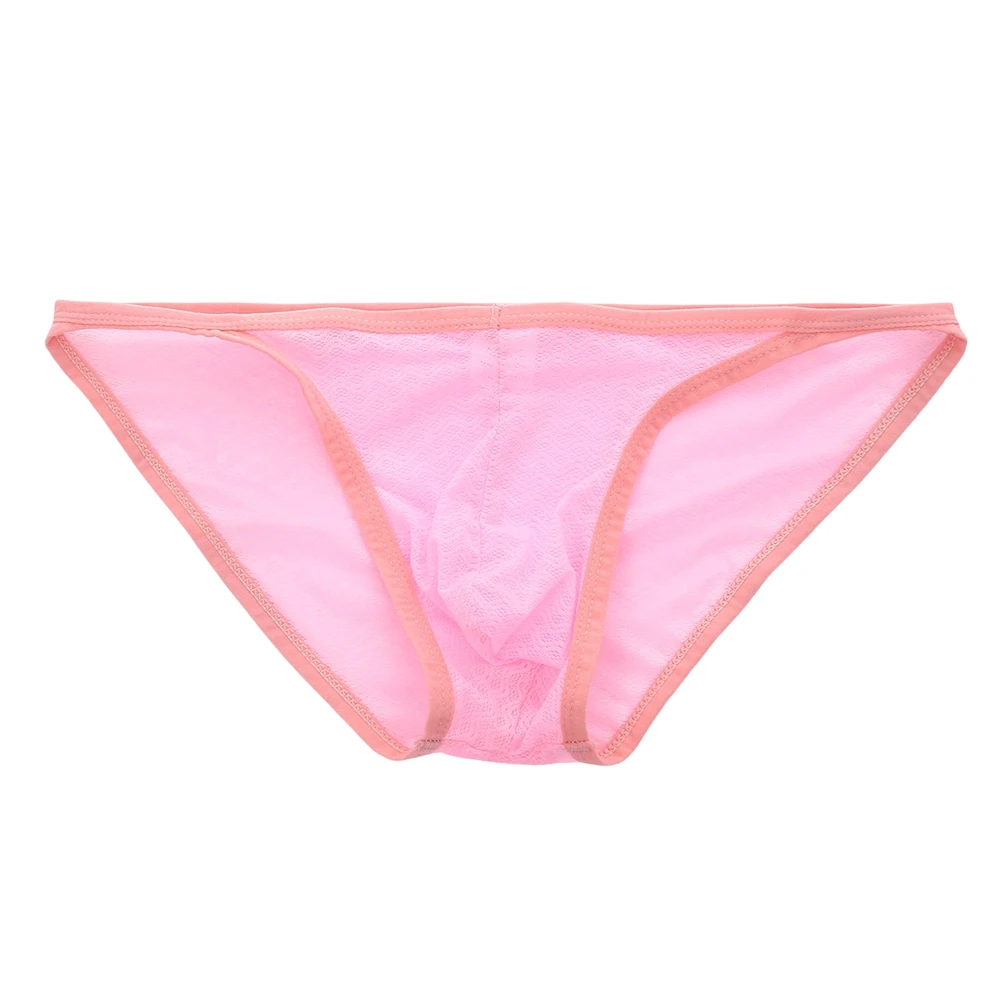1pc Men Mesh Translucent Briefs Sexy See Through Underwear Breathable Bulge Pouch Low Rise Wave Pattern Panties