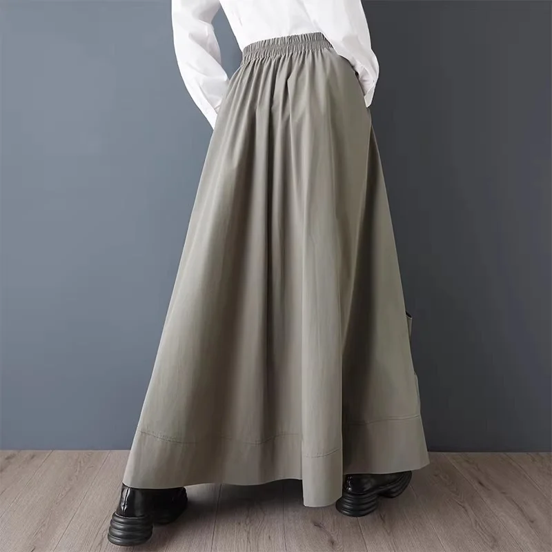 일본 스타일 패션 스커트 |   여성용 루즈핏 불규칙 패치워크 드로스트링 지퍼 스커트, 신축성 있는 허리 |   대형 사이즈 스커트 w1877