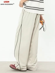 Retro Color Block Side Stripe Casual Pants Men Loose Fit Straight Leg Streetwear Jogger Vintage Sweatpants Spring Summer Fashion