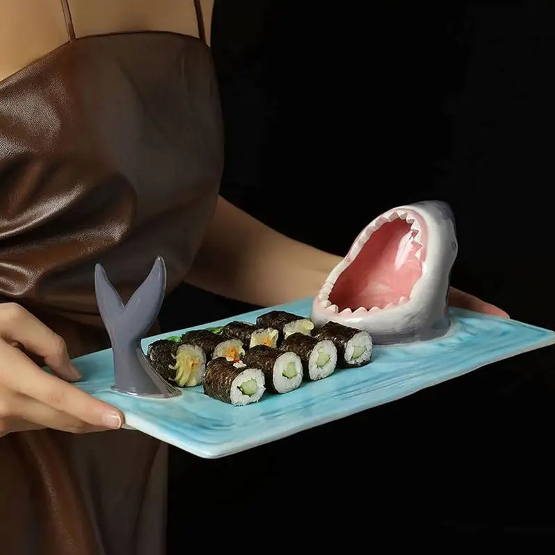 Shark Ceramic Sushi Plate Rectangle Dessert Cake Snack Cheese Board Sushi Restaurant Plate Dining Table Kitchen Accessories