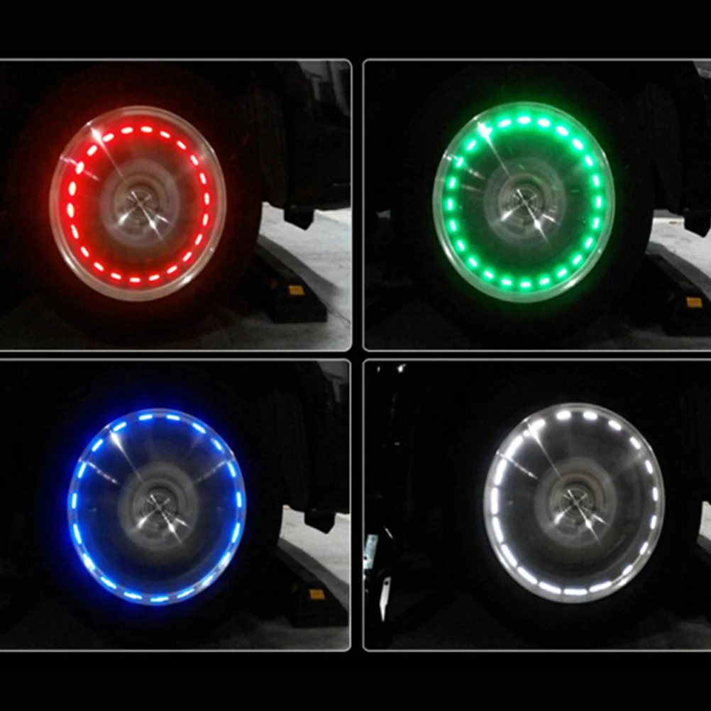 

4Pcs Wheel Hub Decoration Lights Solar Powered LED Tire Lights 15 Flash Modes Red Colorful Blue Green for Car Motorcycle