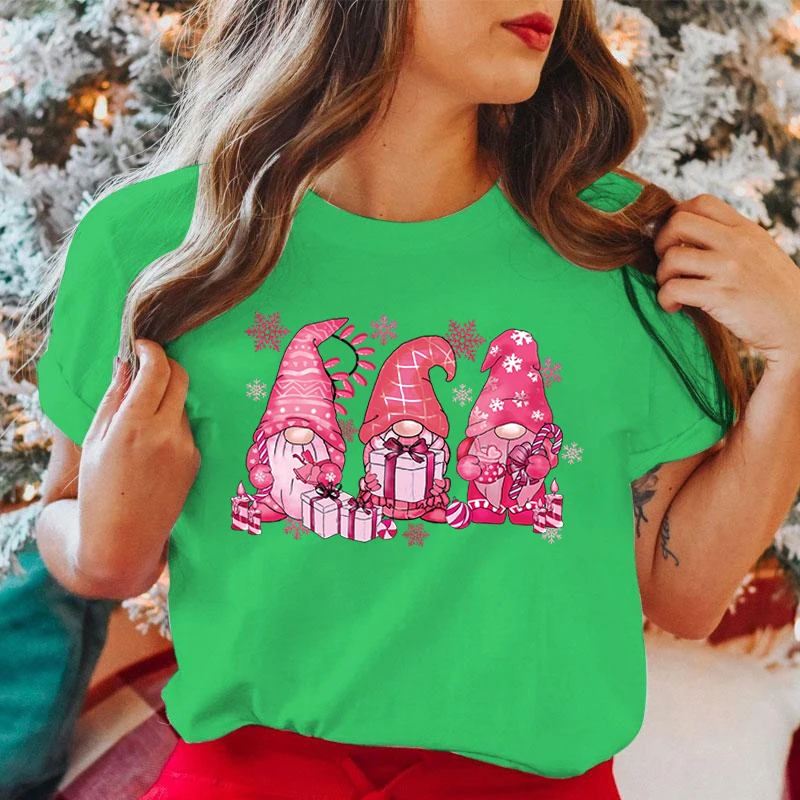 New Christmas Pink Gnome Printing T Shirts Unisex Fashion Short Sleeve T Shirt Summer Casual Loose T-Shirt