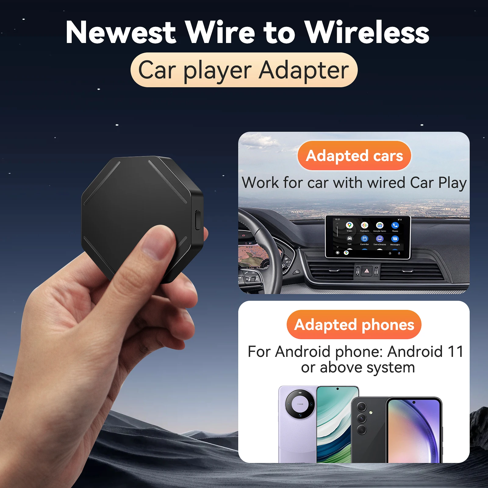 Leranda C11 Android Auto беспроводной адаптер CarPlay 2 в 1, умный Carplay AI Box для Volvo Benz Audi Hyundai Chevrolet Haval Kia