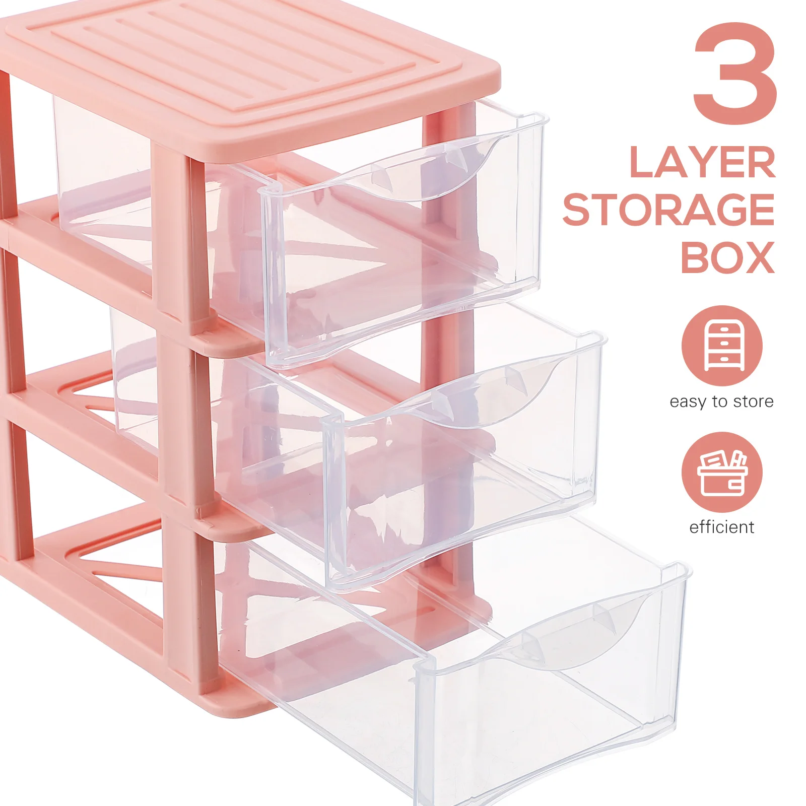 

Pink 3-Tier Drawer Storage Box Transparent Dustproof Makeup Case Desktop Organizer Plastic PP Material Cosmetics Container