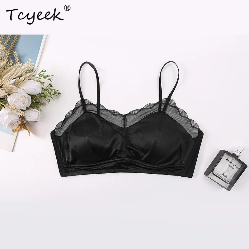

Tcyeek, элегантные бюстгальтеры из натурального шелка 93%, женское кружево без косточек, французское сексуальное нижнее белье с большой грудью, лето-осень 2024, P48008QC