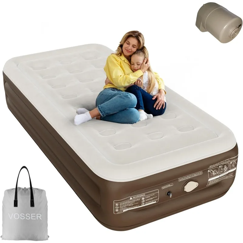 

Twin Air Mattress with Built in Pump,15''in High Inflatable Mattress with Cordless Pump,Blow Up Mattress with Flocked Top