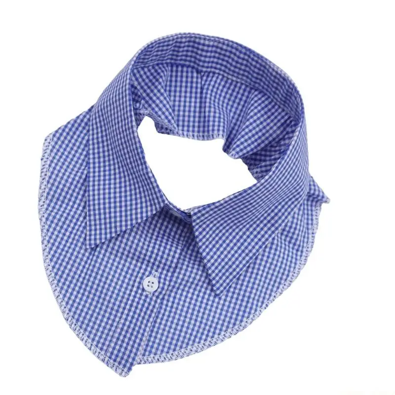 31BF Stylish Check Detachable Fashion Collar Blue For Business Meetings Daily Outfits