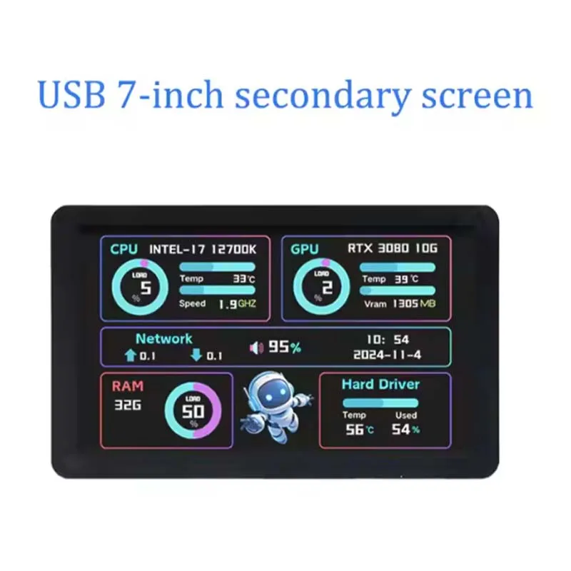

7-inch auxiliary screen USB computer sub-screen support Raspberry Pi, Windows, Android and other systems 7-inch IPS touch panel