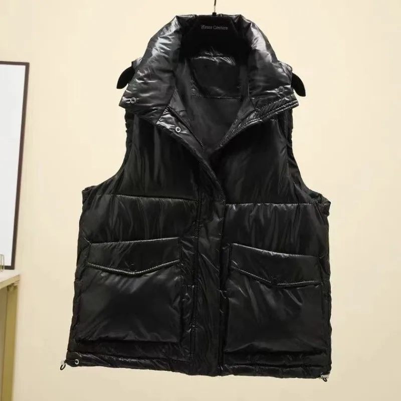 Women's Down Cotton Waistcoat Casual Vest Fashion Versatile Loose Stand-up Collar Sleeveless Outerwear Jackets for Women