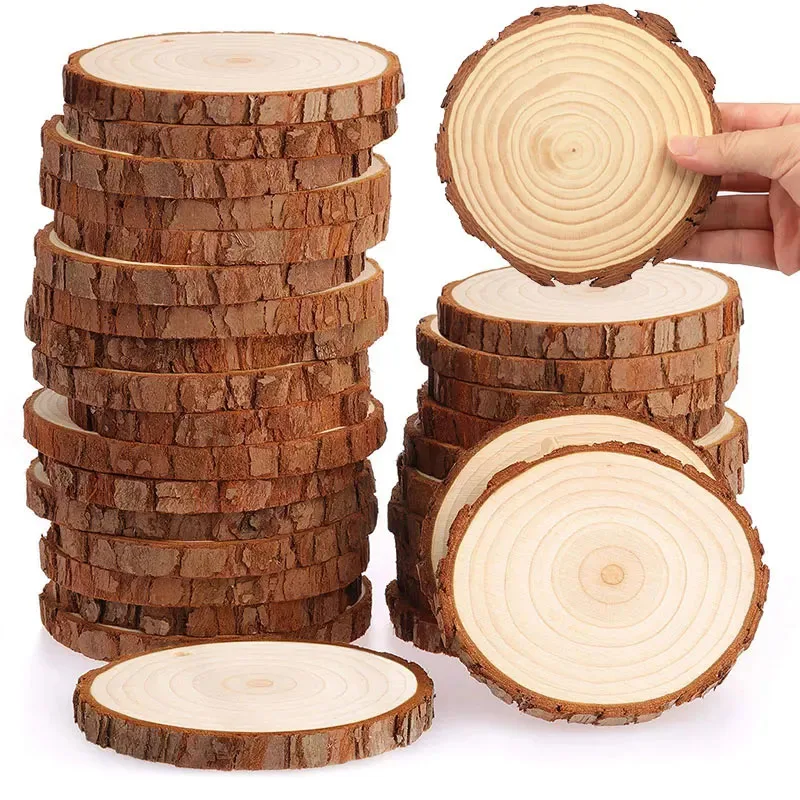 3–16 cm natürliche Holzscheiben, runde, unvollendete Holzscheiben, Holzscheiben, Kreise mit Baumrinde für DIY-Handwerk, Hochzeit, Party, Malerei
