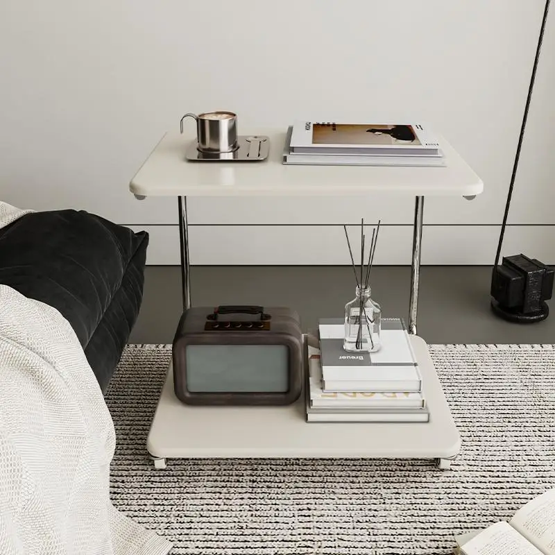 Scandinavian Modern Rolling End Table Mobile Bedroom Computer Desk Multi-Functional Storage Shelf